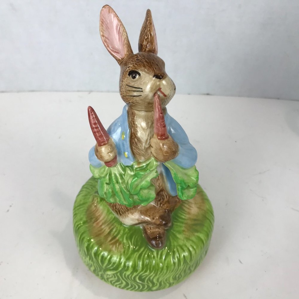 Ceramic Rabbit Figurine with Schmid music box